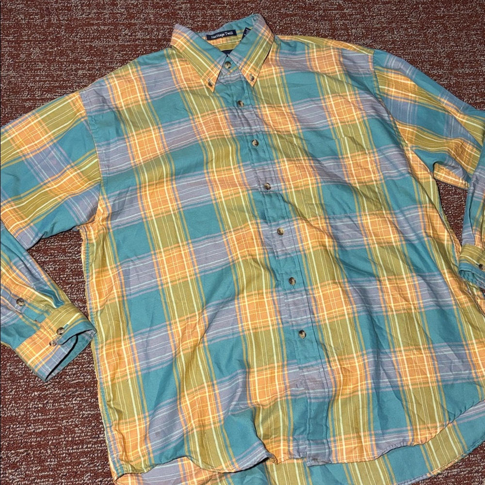 GANT‎ button down shirt blue/orange plaid long sleeve casual collared shirt XL